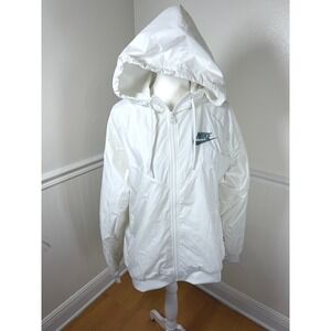 Nike Windbreaker Jacket Womens Medium White Hooded Zip Up Windrunner Mesh Lined